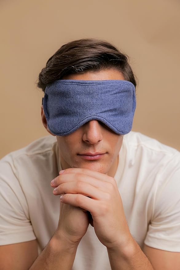 Cottonique Hypoallergenic Sleep Eye Mask Made from 100% Organic Cotton (Melange Blue, Free Size)