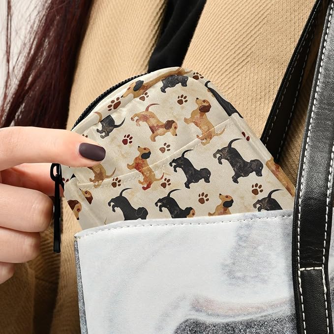 Fustylead Cute Brown Black Dachshund Dogs and Paw Prints Pill Organizers 2 Times A Day Pill Case Bag with Zipper Portable Weekly Pill Dispensers for Vitamin Supplement