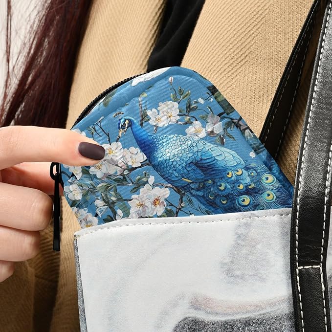 Blue Peacock Flower Travel Pill Organizer Case Box Container Weekly Portable Vitamin Medicine Holder Storage Bag with Zipper Removable