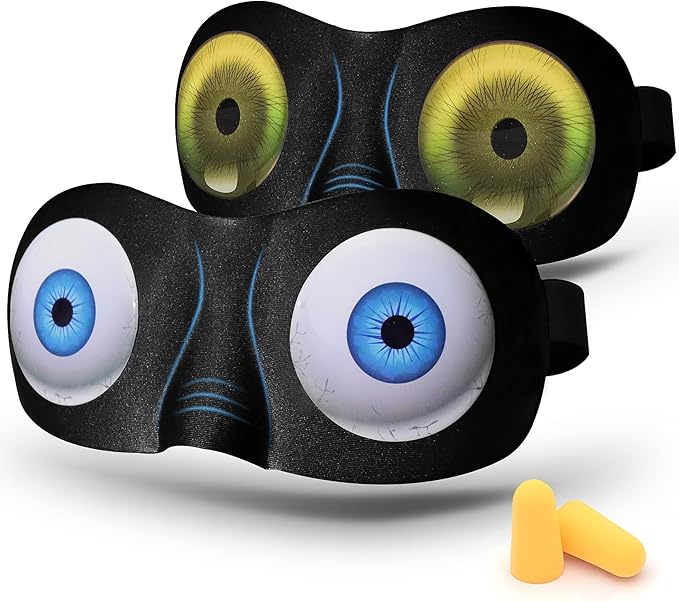 SkiBeau Cute 3D Sleeping Eye Mask Funny Blindfold 2 Pack Travel Sleep Masks Super Soft Weird Eye Cover for Men Women and Kids