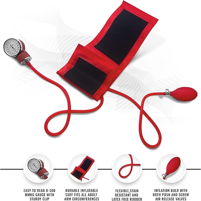 ASA TECHMED Nurse EMT Starter Pack Stethoscope, Blood Pressure Monitor and Trauma 7.5" EMT Shear Ideal Gift for Nurses, Medical Students, Firefighters, Police and Personal Use (Red) Standard