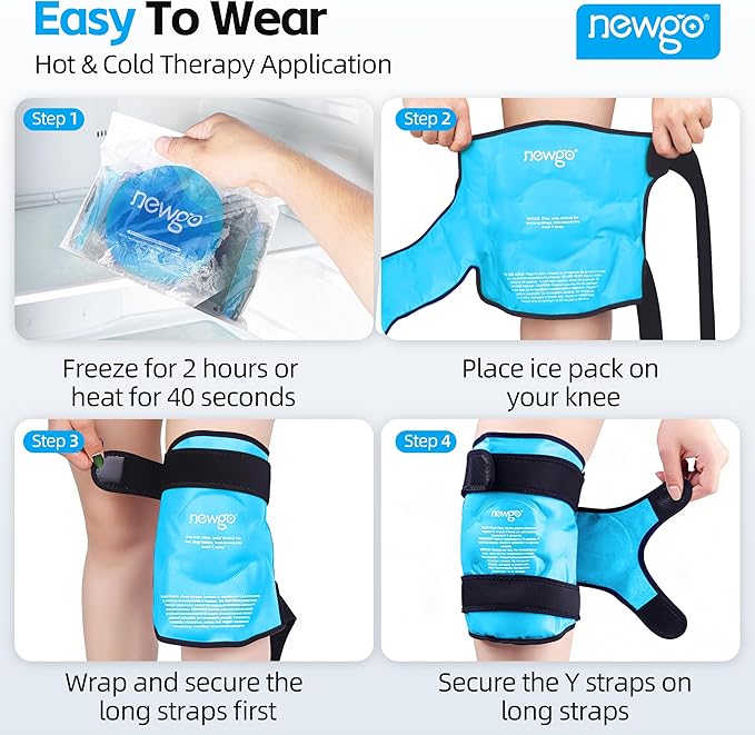 NEWGO Ice Pack for Knee Injuries Reusable, Knee Ice Pack Wrap Around Entire Knees for Replacement Surgery Recovery, Gel Cold Pack Wrap for Meniscus Tear, ACL, Swelling Pain Relief - Light Blue