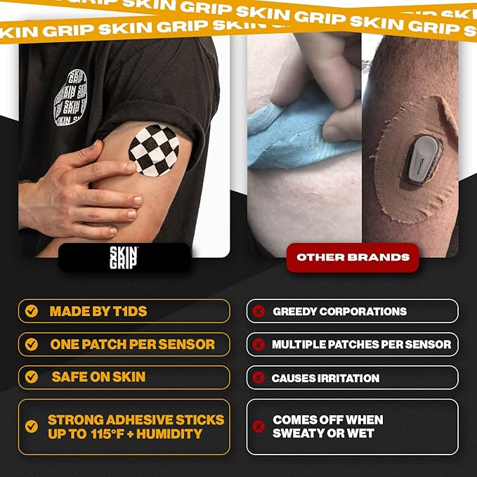 Skin Grip Freestyle Libre 2 Sensor Covers & Lingo CGM – Waterproof and Sweatproof Adhesive for 10-15 Days, Pre-Cut Medical Tape, Continuous Glucose Monitor Patch – Classics (10-Pack)