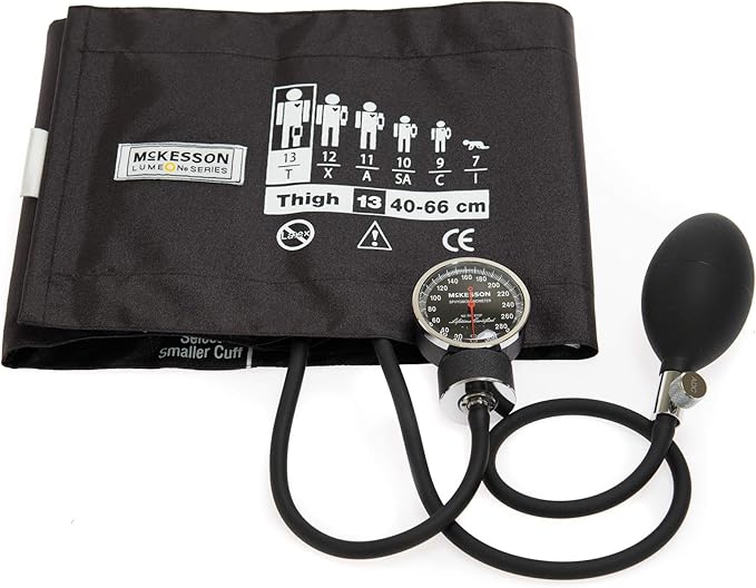 McKesson LUMEON Deluxe Aneroid Sphygmomanometer, Blood Pressure with Cuff, Thigh, Brown, Adult Large, 1 Count