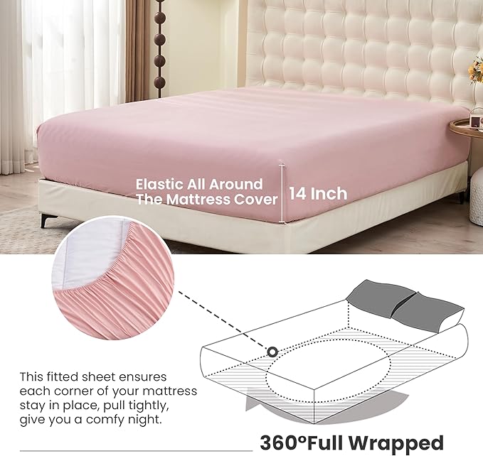Simple&Opulence Belgian Linen Sheet Set Solid Color - 4 Pieces (1 Flat Sheet & 1 Fitted Sheet & 2 Pillowcases) Natural Flax Cotton Blend Soft Bedding Breathable Farmhouse - Pale Pink, Full Size