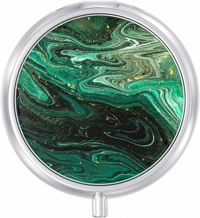 Pill Case, Cute Travel Pill Box for Purse, Moisture Proof Small Medicine Holder, Portable Pocket Medicine Organizer Dispenser to Hold Vitamins, Cod Liver Oil, Supplements, Green Ocean Marble