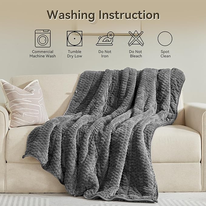 Weighted Blanket 15lbs for Adults, Queen Size Jacquard Sherpa Heavy Blanket for Calming and Relax, Dual Sided Ultra Soft Fuzzy Throw Blanket with Glass Beads, 60 x 80 inches, Dark Grey