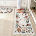 Collive Kitchen Mats Cushioned Anti Fatigue, Scalloped Waterproof Kitchen Floor Mat Beige Sink Rug 2 Piece Non Slip, Comfort Desk Standing Rugs for Bedroom, Office, Laundry