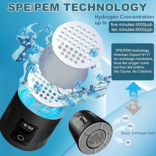 Hydrogen Water Bottle Generator with Premium Alloy, 6000PPB SPE PEM Tech Portable Hydrogen Rich Water Ionizer 9 OZ, LED Timer, Rechargeable, Health Gift for Home, Office, Travel