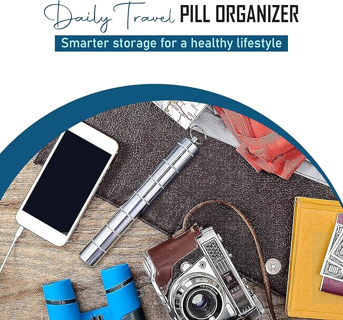 Zam-Zam Daily Pill Organiser | Portable 7 Day Pill Organizer | Large Capacity Travel Pill Container | Convenient Weekly Pill Box for Medication Management | Travel Pill Organizer with Labels(Aluminum)