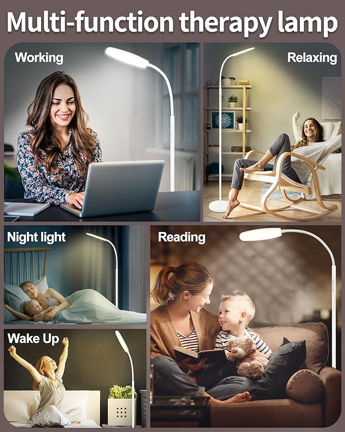 LanSuper Light Therapy Lamp, 10000 Lux UV-Free Happy Therapy Lamp, Full Spectrum Sunlight Lamp with Remote Control, Light Therapy Floor Lamp with 10 Color Temperature & 6 Brightness & Timer-White