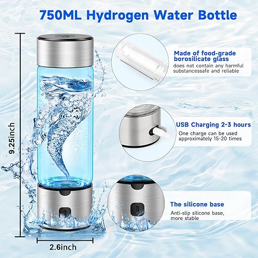 Hydrogen Water Generator Bottle 460ml Rechargeable SPE/PEM Ionizer for Seniors & Family Health, Antioxidant Hydrogen Water in 3 Mins, Portable Wellness Bottle for Daily Home Use