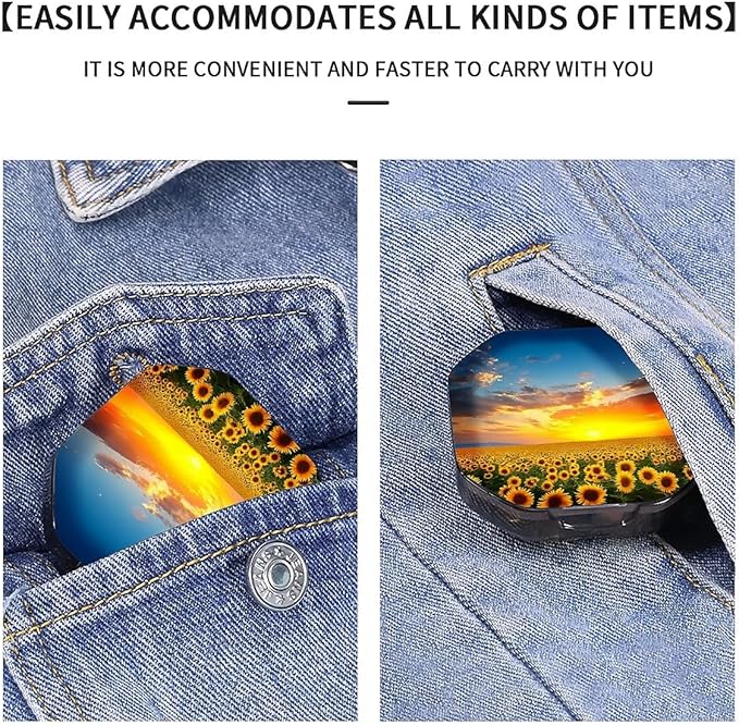 This Portable Sunflowers at Sunset Pattern 4-Compartment Pillbox Can Be Placed in A Pocket Or Wallet to Store Vitamins, Medicines Fish Oil Health Supplements Other Medications.