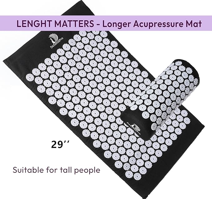 Acupressure Mat & Pillow Set - Acupressure Therapy for Back and Neck Pain Relief, Sciatica, and Pressure Point Aches, Ideal Acupuncture Mat for Sleeping Aid & Recovery (Black)