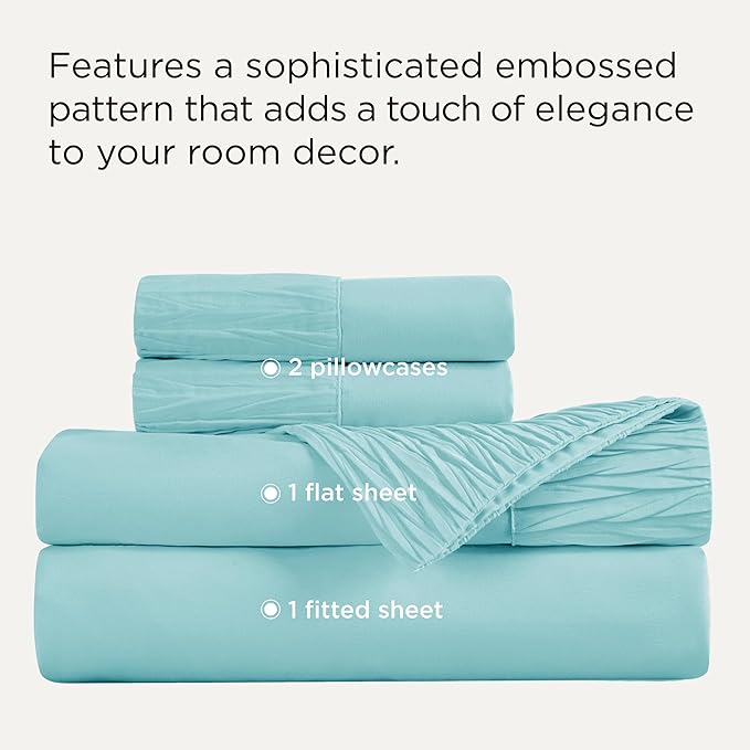 Bedsure Queen Sheet Set - 4 Pieces Soft Queen Size Sheets - Breathable & Cooling - Hotel Luxury - Easy Care Polyester Microfiber Bedding for Women, Men, Spa Blue