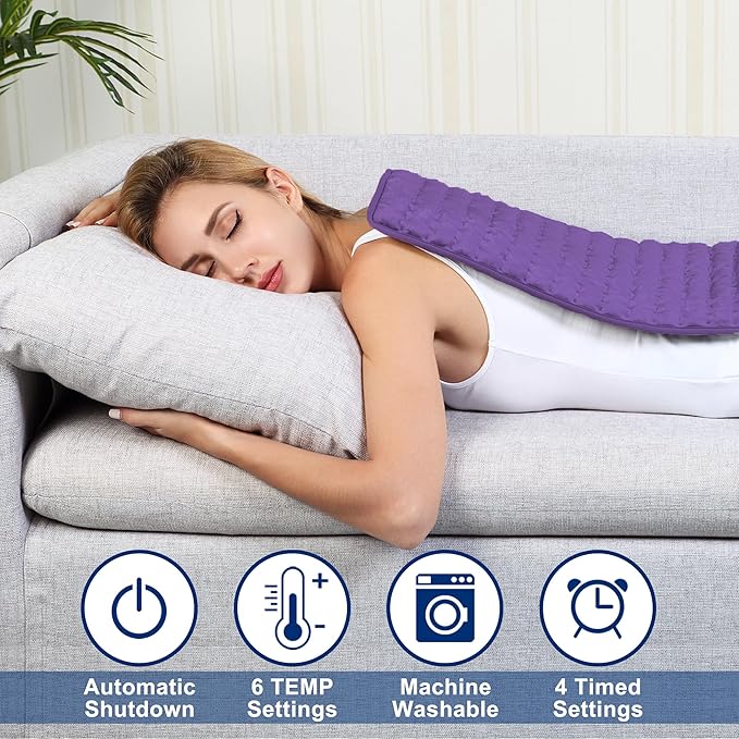 Electric Heating pad with 6 Heat Settings, Auto Shut Off, Dry Electric Heating for Back Neck Knee Arms Legs Shoulder Heat Pads for Christmas Birthday Father's Day Mother's Day (24"X12", Dark Purple)