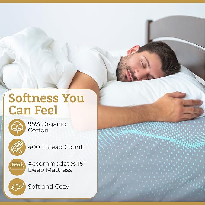 Grounding Sheets King Size - Organic Cotton & Silver Fibre Earthing Sheets for Bed - Grounding Rod & Cord Included for Indoor or Outdoor Grounding