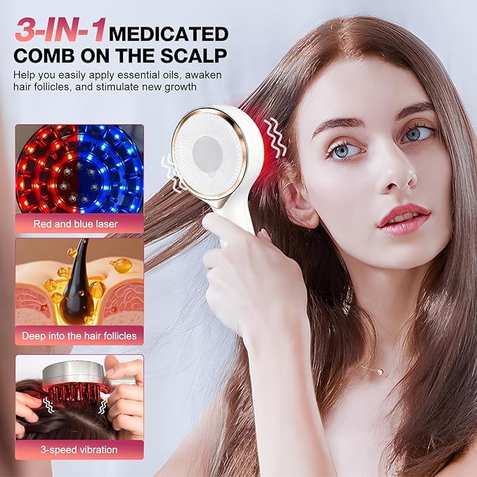 3 in 1 Scalp Massager Hair - 360° Hair Oil Applicator Electric Scalp Massager IPX7 Waterproof for Home & Travel (White)