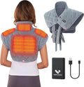 Vofuoti Heating Pad for Neck and Shoulders, Portable Cordless Heating Pad with Massager and Battery, Weighted Electric Heated Neck Shoulder Wrap, 16'' x 22'', 2.2lbs-Gray