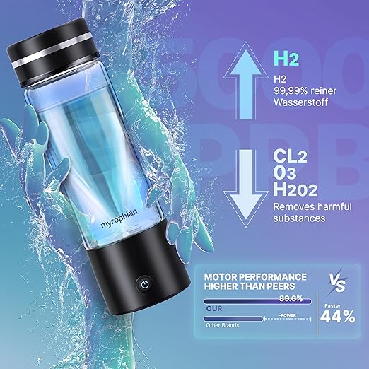 Hydrogen Water Bottle Generator - Molecular Water Machine Ionizer Up to 3000 PPB & SPE/PEM Technology, Kangen Smart Water Bottle and Boosted Oxygen