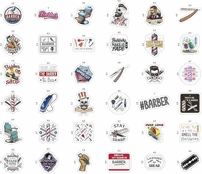100Pcs Barber Stickers and Decals for Water Bottle, Laptop - Barbershop Stickers - Barber Gifts for Men, Party Supplies - Gift for Women & Men