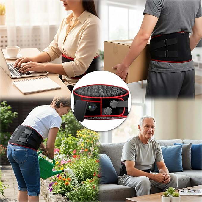 SENAINS Cordless Heating Pad with Massager - Lumbar Support for Back Pain/Period Cramps, 3 Heat & 5 Vibration Modes, 30-Min Auto-Off, Portable Gift for Women Men