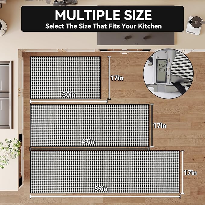 Kitchen Mat Kitchen Rugs Sets of 2 PCS Non Slip Washable, Super Absorbent Soft Braided Kitchen Mats for Floor, Rubber Backing Comfort Standing Kitchen Sink Mat Runner Rug, Black 17"x28"+17"x59"