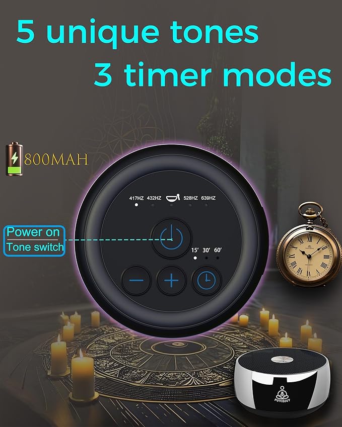 Meditation Sound Machine, Frequency Generator Instrument,PUVIDJUT Tone Device - Solfeggio Frequencies Bath for Yoga, Mindfulness,Meditation System of Chakra, 5 Tones Optional, 3 Timer Modes