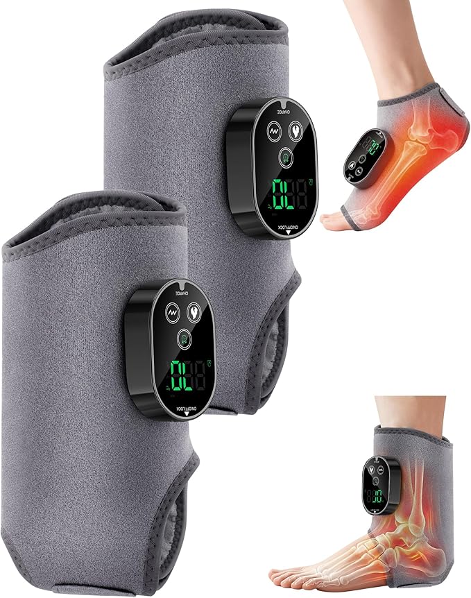 2in1 Ankle and Foot Massager with Heat and Vibration，Foot Renew. Cordless Ankle Massager for Blood Circulation and Pain Relief, Suitable for Neuropathy Gifts for Mom Dad Men Women（2Pcs）