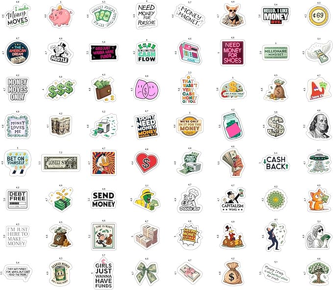 100Pcs Money Stickers for Planner for Adults, for Water Bottle - Money Sign, Symbol Stickers, Party Supplies- Gift for Women & Men