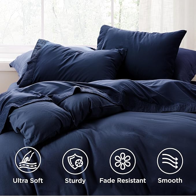 Bedsure Queen Sheet Set - 4 Pieces Soft Queen Size Sheets - Breathable & Cooling - Hotel Luxury - Easy Care Polyester Microfiber Bedding for Women, Men, Navy