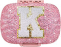 Cute Pill Organizer Small Bling Pill Case for Purse Medicine Vitamin Container Holder Daily Pill Box Container for Women Travel Medicine Kit(Letter K Pink)
