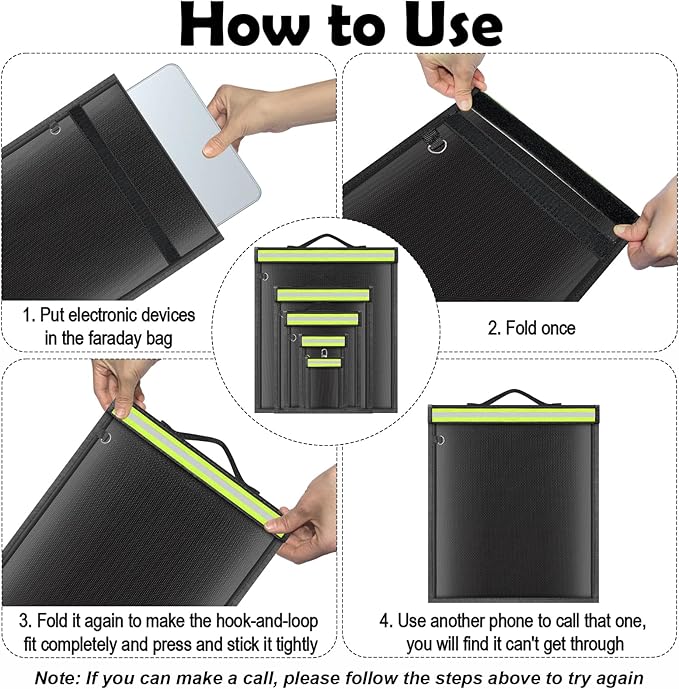 5 Pack Faraday Bags with Handle & Reflective Strip, Faraday cages for Laptops, Tablets, Phones, Car Keys, Anti-Tracking EMP Bag, Fireproof & Waterproof Signal Blocking Pouch