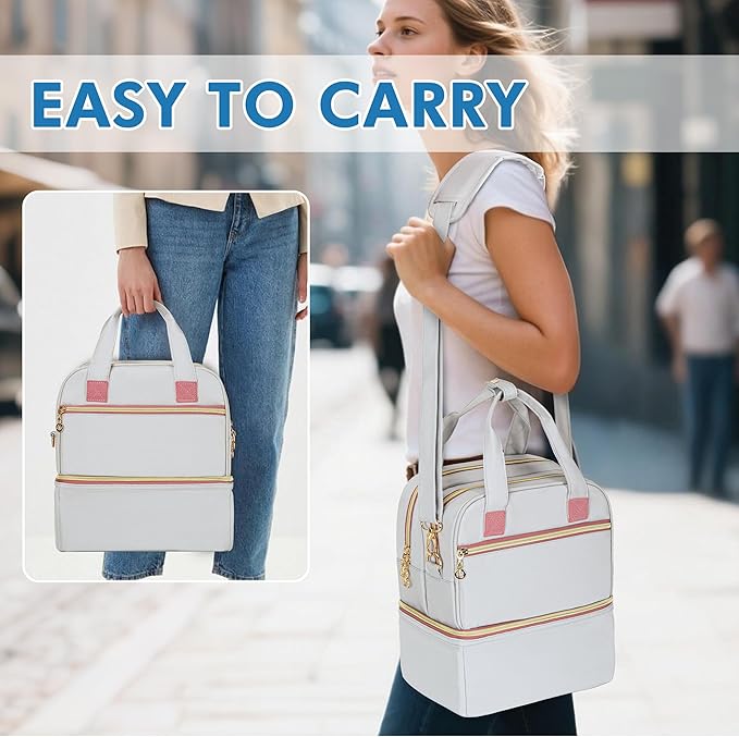 Damero Double Layers Pill Bottle Organizer, Medicine Storage Bag with Detachable Shoulder Strap, Medicine Travel Bag with Waterproof Mat for Large Prescription Bottles, Medical Supplements