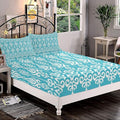 XISUNYA Decorative Bedding Sheet Set Twin Size, Aqua Fitted Sheet & 2 Pillowcases Set(No Flat Sheet), Oriental Victorian Ancient Style Round Floral Swirls Borders Print Microfiber 3pc Bed Sheets Set