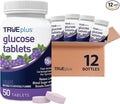 TRUEplus Glucose Tablets, Chewable, Grape Flavor, 15g Fast-Acting Carbohydrates, Fat Free, Gluten Free, Raise Low Blood Sugar and Boost Energy, 50 Count, 12 Bottles