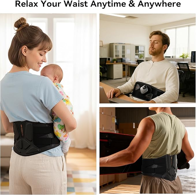 Heating Pad for Lower Back -45" Cordless Massager Heat Belt-Portable Massage Support Heated Relief Pain Cramps-4 Heat & Vibration Brace Wrap Women Men Christmas Birthday Gifts