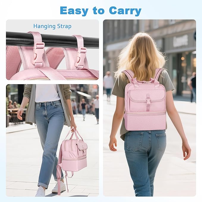 Fasrom Medicine Travel Bag Backpack with Insulated Compartment & Waterproof Mat, Double Layer Pill Bottle Organizer for Prescription, Vitamins and Medical Supplies, Pink (Empty Bag Only)