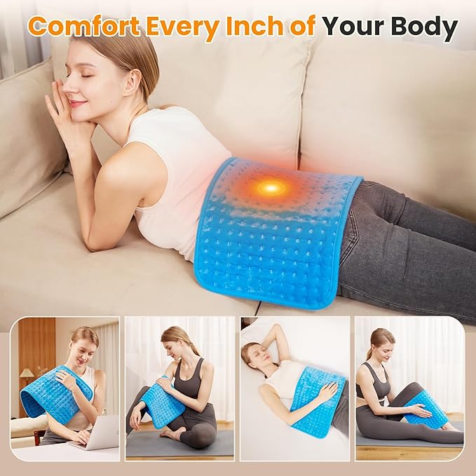 Electric Heating Pad for Back Pain Relief & Cramps - 6 Heat Settings,Auto Shut Off,Moist Heat Options,Portable Heated Pads for Neck/Shoulder Machine Washable Gift for Men Women,Blue,12"x24"