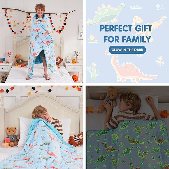 yescool Weighted Blanket 5 Pounds Weighted Lap Blanket, Glow in The Dark Dinosaur Heavy Blankets, Warm Minky Weighted Throw Blanket Gifts for 40-60lbs, 36"x48"