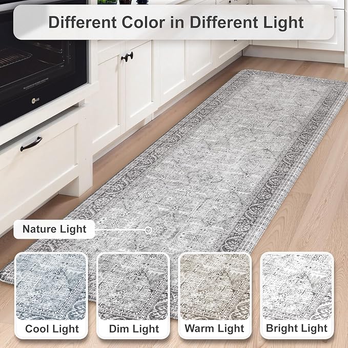 KIMODE Anti Fatigue Kitchen Mat 2PCS,Waterproof Farmhouse Kitchen Rugs Non-Slip,Vintage Grey Kitchen Mat for Floor,Cushioned Comfort Foam Standing Mat for Laundry,Office,Sink,Desk
