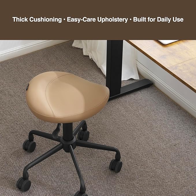 Ergonomic Saddle Seat Adjustable Pneumatic Hydraulic Drafting Swivel Rolling Stool Chair for Medical Hygienic SPA Massage Salon Home and Office - Hilo 508 (Tan, Standard)