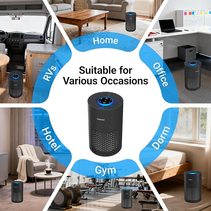 Air Purifiers for Bedroom Home, Cobectal Air Cleaner with H14 True HEPA 3-in-1 Filter for Room up to 1050 ft², Sleep Mode & Aroma Function, Portable Air Purifiers for Office, Dorm, RVs, Black