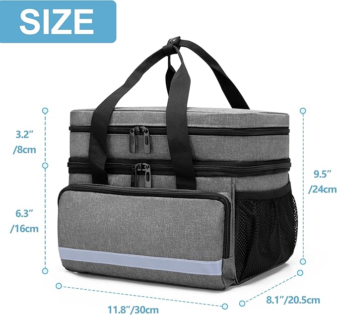 CURMIO Double Layers Pill Bottle Organizer Bag Empty, Medicine Organizer Storage Case with Lockable Zippers, Medication Travel Bag for Prescription Bottles, Medical Supplies, Gray (Patent Design)