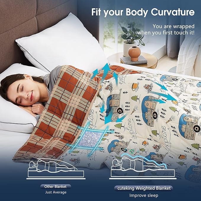 CuteKing Weighted Blanket for Adults (15lbs, 48"x72", Camping) Heavy Blanket for 140-150lbs, Weighted Blanket for Cooling & Heating with Premium Glass Beads, Thick Blanket for Adult All-Season