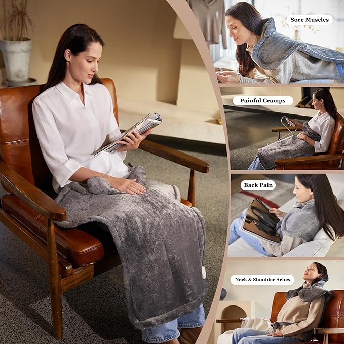 Heating Pad for Neck Shoulder and Back, Valentines Day Gifts for Her Him, Birthday Gift for Women Men Mom, Deeper Pain Relief,Large Weighted Heat Pad, ETL Certified, Gray