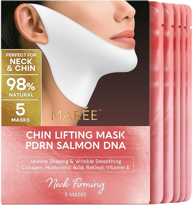 MAREE V Line Lifting Mask with PDRN Salmon DNA – Deep Collagen Face Mask for Women – Jawline Shaper Facial Masks with Retinol – Tightening & Firming Neck Lift Tape – Double Chin Strap for Face Lift