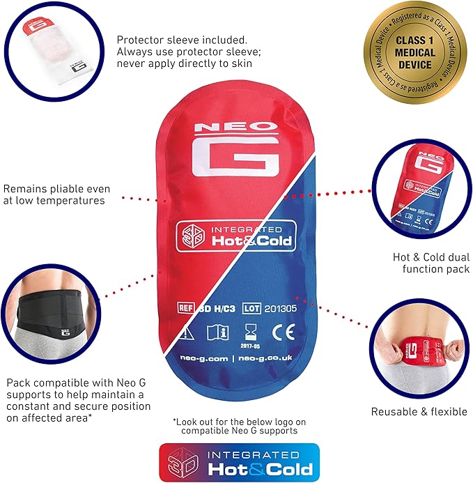 Neo G Hot and Cold Therapy Pack - Flexible Ice/Heat Pack for Injuries, Muscle Inflammation, Joint Pain, Swelling, Sprains - Reusable and Dual Function - Class 1 Medical Device - Qty 1 Pack - Blue/Red
