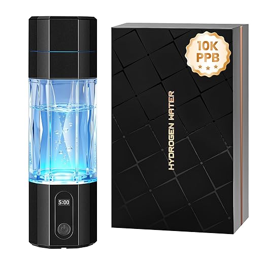 Hydrogen Water Bottle 10,000+PPB - PPB Molecular Hydrogen Infusion - SPE/PEM Technology (Black)