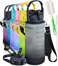 1/2 Gallon Water Bottle with 74.3 oz Capacity - Motivational Time Markers for Daily Hydration Goals - Leakproof BPA Free Tritan with Removable Straw